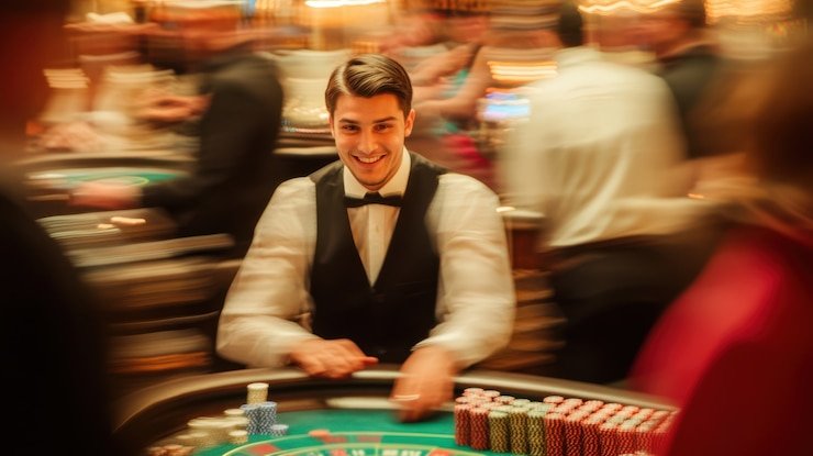 Antarmuka permainan Infinite Blackjack dengan opsi hit, stand, double down